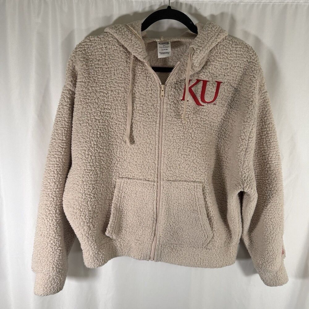 Victoria's Secret Pink KU Jayhawk Fleece Hoodie Womens XS Brown Full Zip Pockets